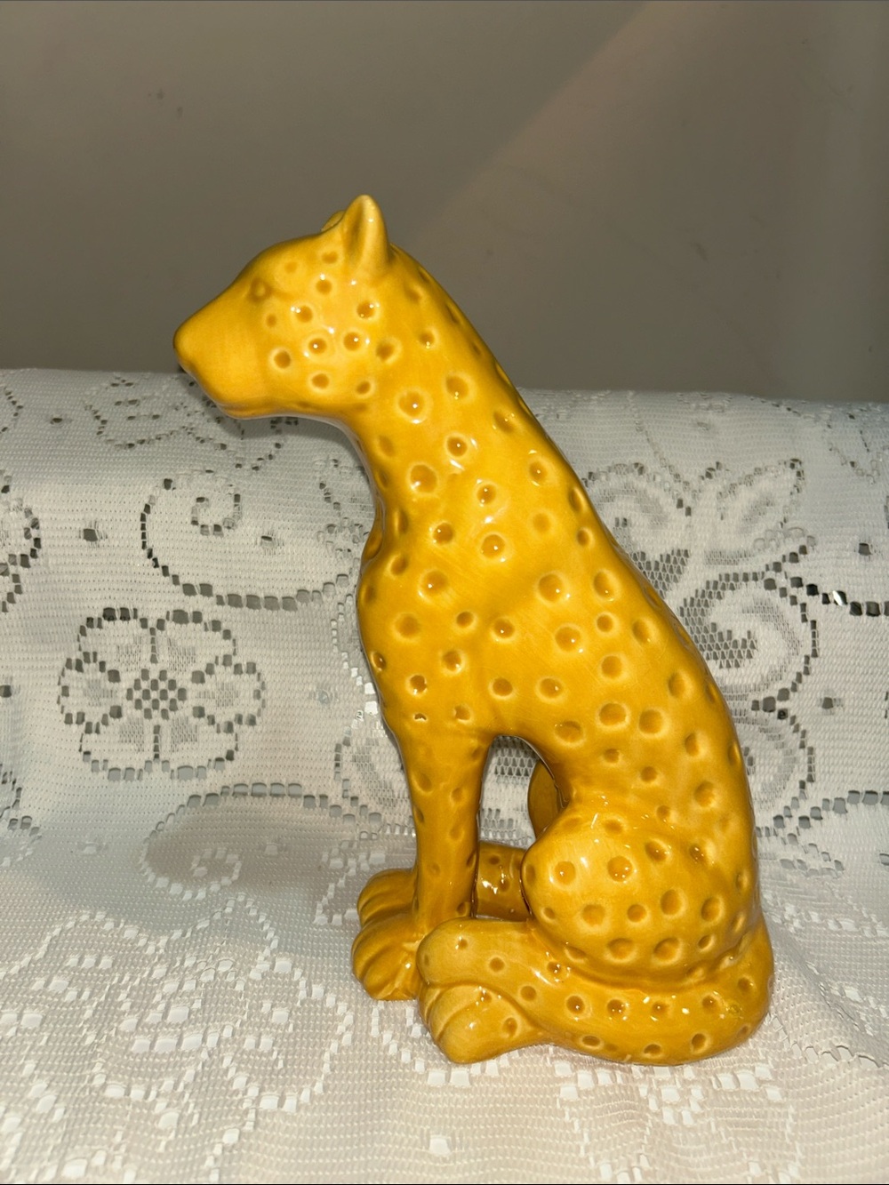 Vintage Yellow Ceramic Cheetah Figurine